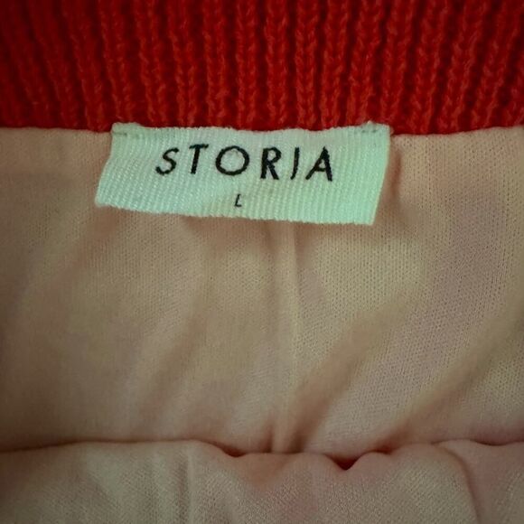 Storia red / pink multi colored crocheted mini skirt with scalloped hem L NWOT - Picture 6 of 7